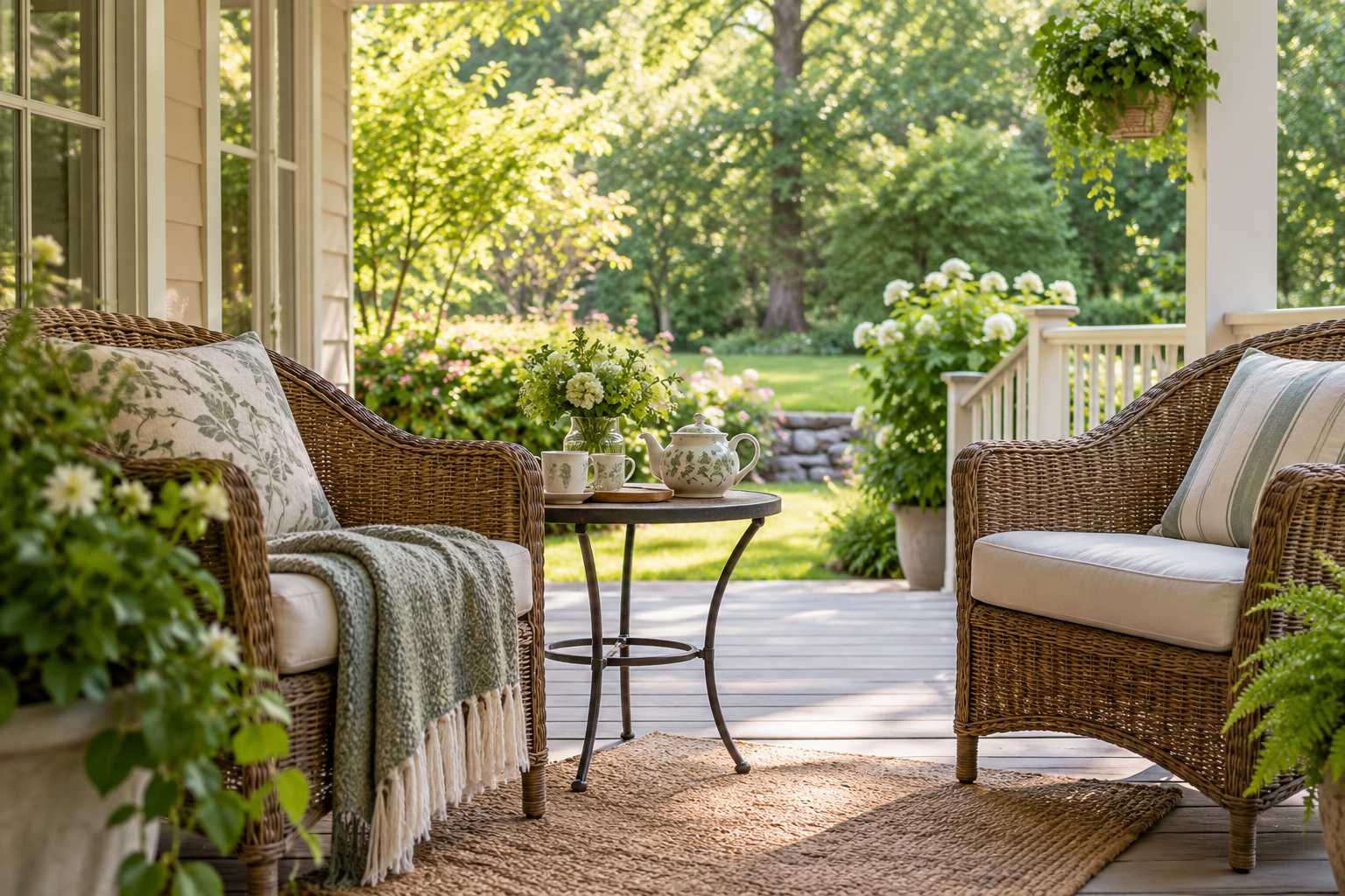 Two inviting chairs overlooking a peaceful garden