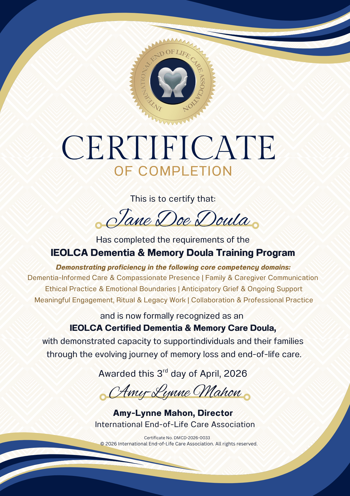 IEOLCA Dementia & Memory Care Doula Certificate of Completion