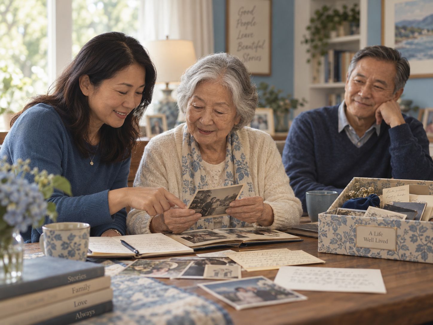 End-of-life doula supporting an older adult through conversation and reflection