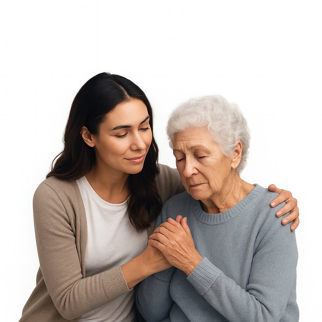 Aspiring death doula offering calm, compassionate presence with an elder